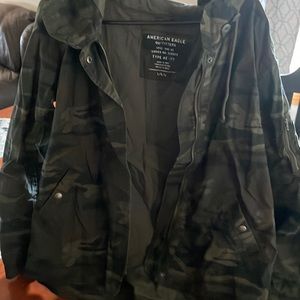 Fall/winter army coat embroidered with velvet letters LOVE on back.  Size L